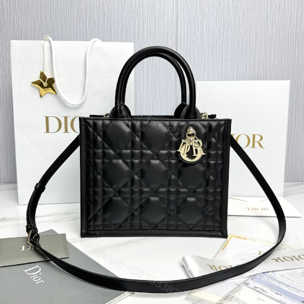 Black Quilted Mini Tote - Leather, Gold Charm, Structured, Compact Carryall — view 1