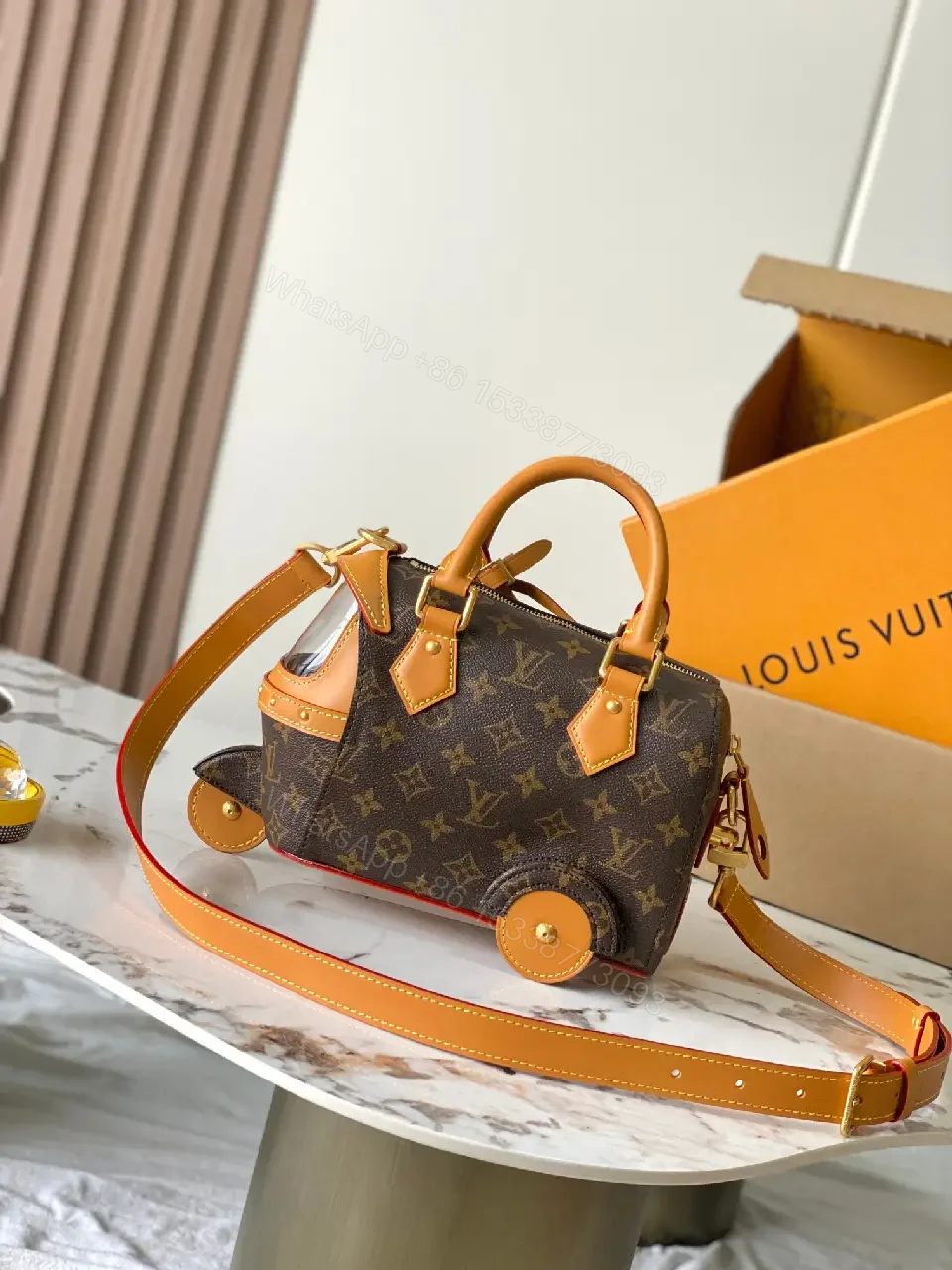 View 8 of Dark Brown LV Monogram Mini Luggage Bag on Wheels