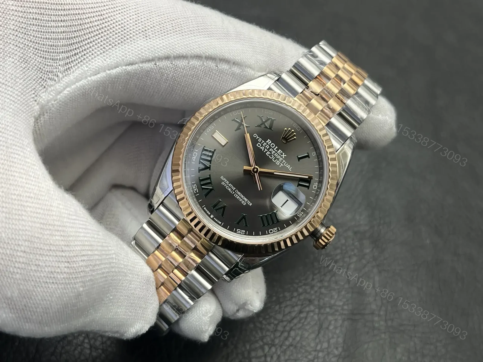 View 3 of Rolex Datejust 31 Stainless Steel Rose Gold Fluted Grey Roman Jubilee 278271-0030