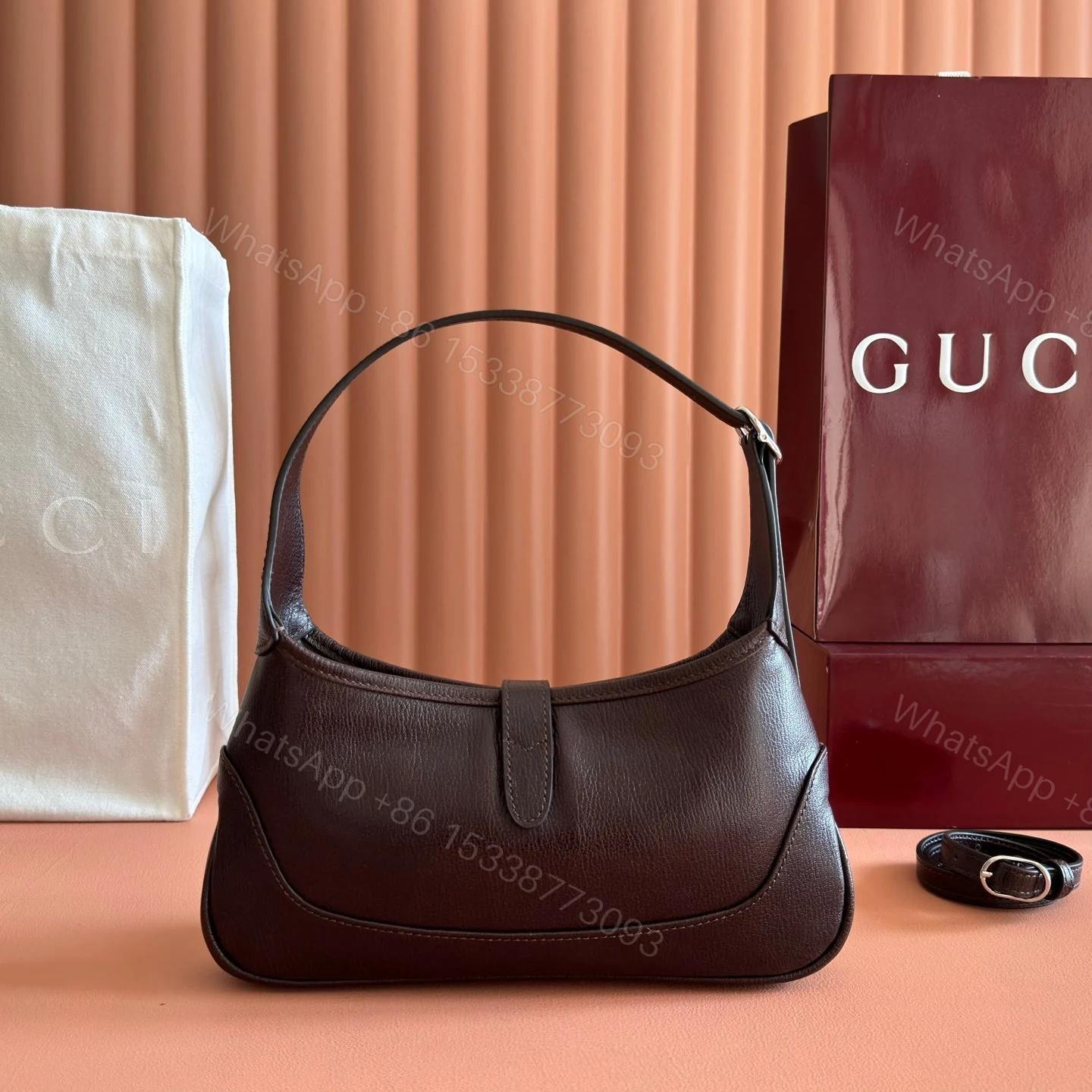 View 4 of GUCCI 26S JACKIE SLIM SHOULDER BAG 27 IN DARK BROWN CALFSKIN
