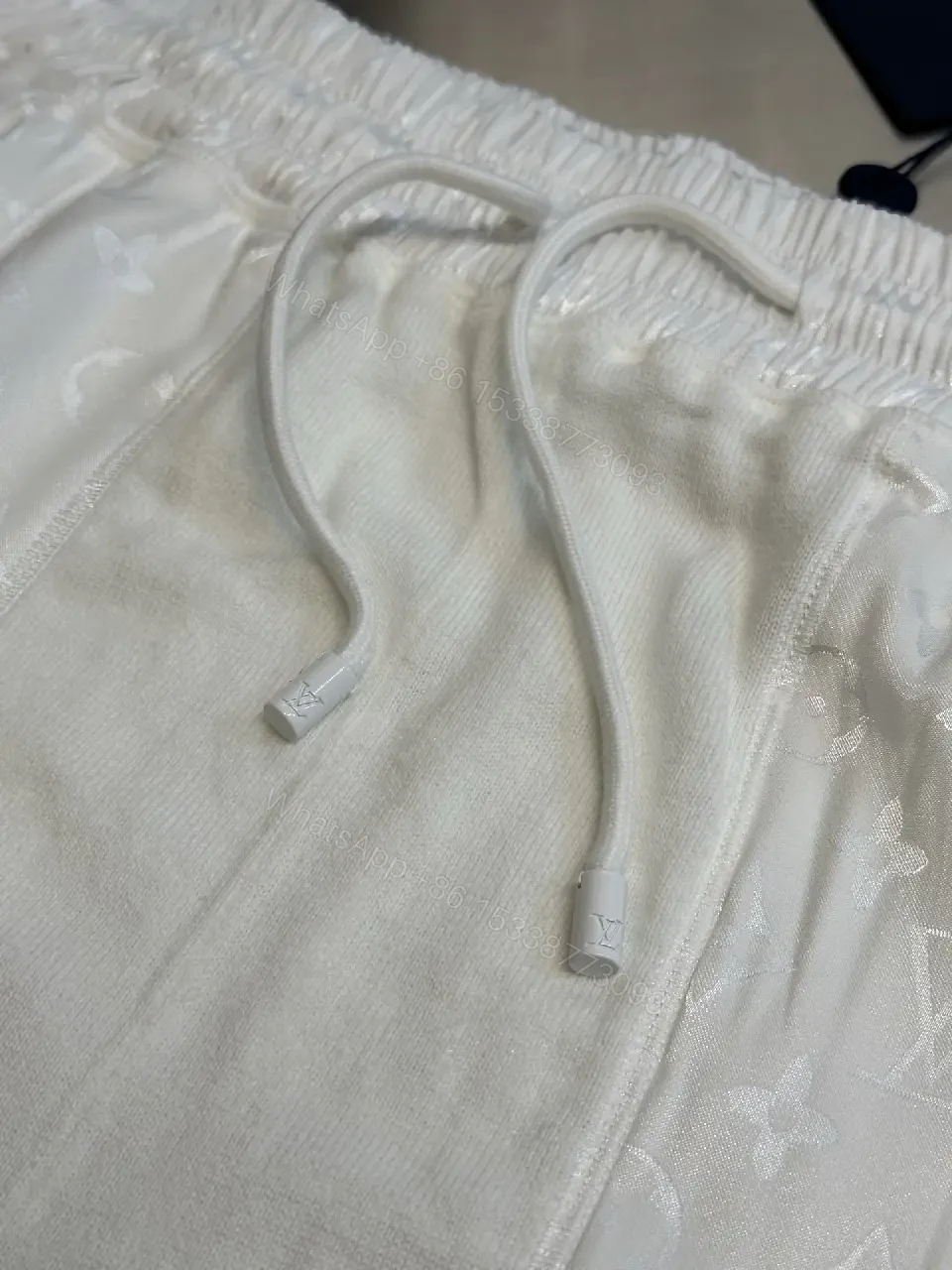 View 7 of White Knit Monogram-Pattern Shorts with Drawstring Comfort