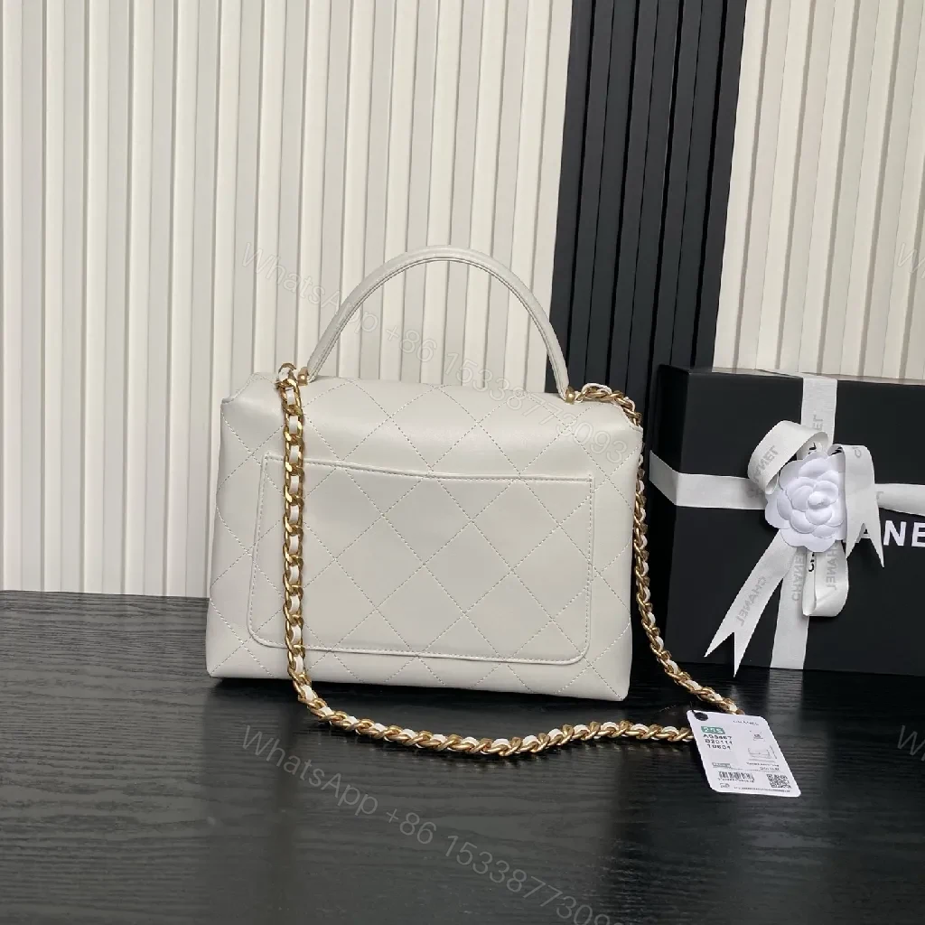 View 8 of White Quilted Mini Leather Bag with Gold Chain – Luxe Compact Style