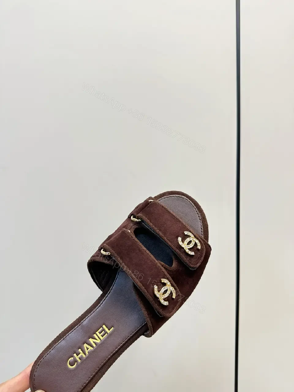 View 6 of Brown Suede Chanel-Inspired Slide Sandals: Comfort Luxury Shoes