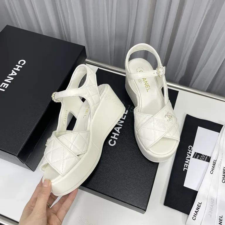 View 9 of White Quilted Sandals â€“ Chanel-Inspired Luxury, Comfortable Platform