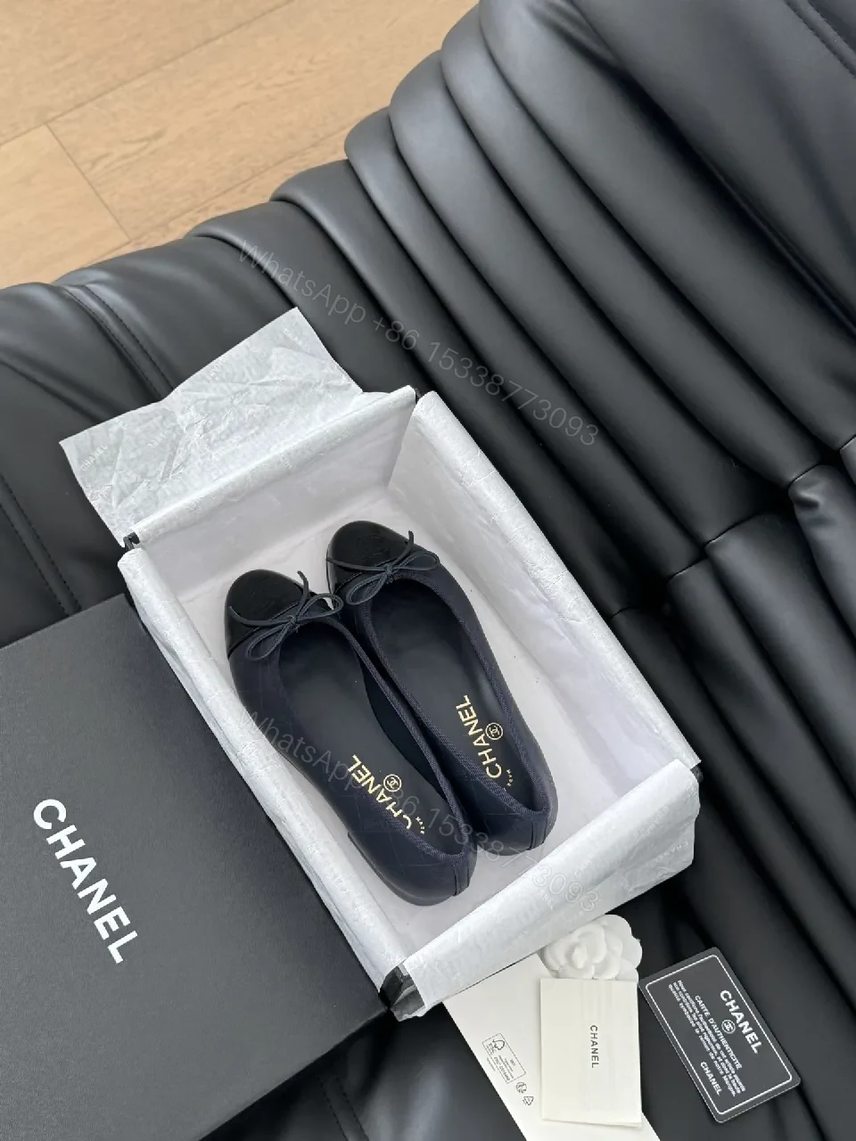 View 4 of Navy Velvet Ballet Flats with Logo Bow – Luxe Comfort