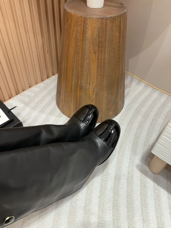 View 3 of Bold Faux Leather Knee-High Boots with Gold Hardware