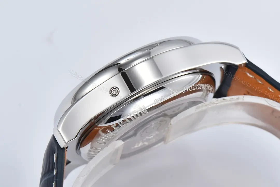 View 7 of Longines Master Collection Moonphase Chronograph Watch 42mm Blue Dial Stainless Steel Case Leather Strap