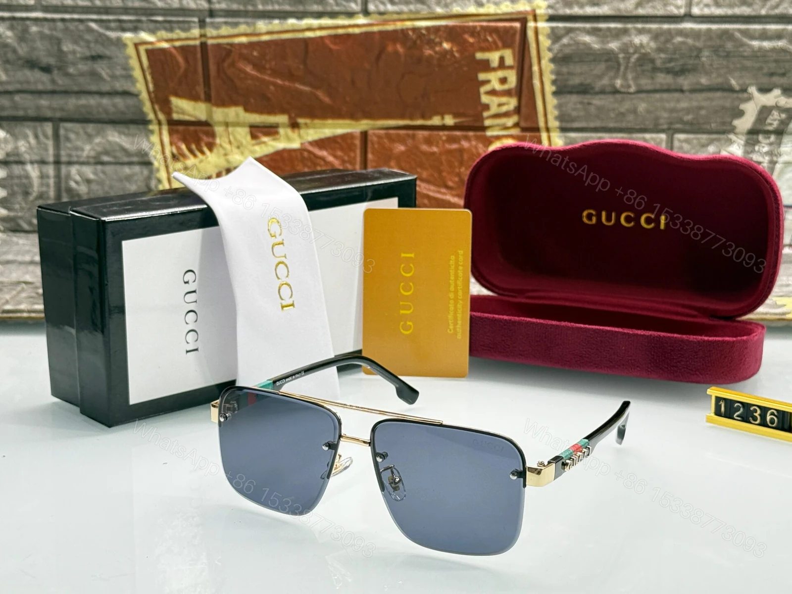 View 6 of Gucci Square Aviator Gold-Brown Sunglasses