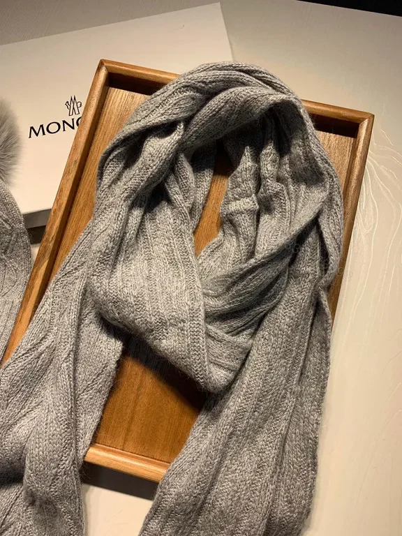 View 7 of Cozy Knit Setâ€”Moncler Patch, Gray, Luxury Warmth Scarf & Beanie