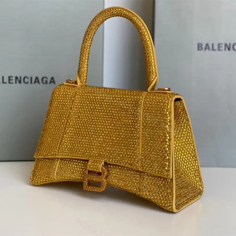 View 8 of 高仿Balenciaga*Hourglass系列沙漏包滿鑽金色S