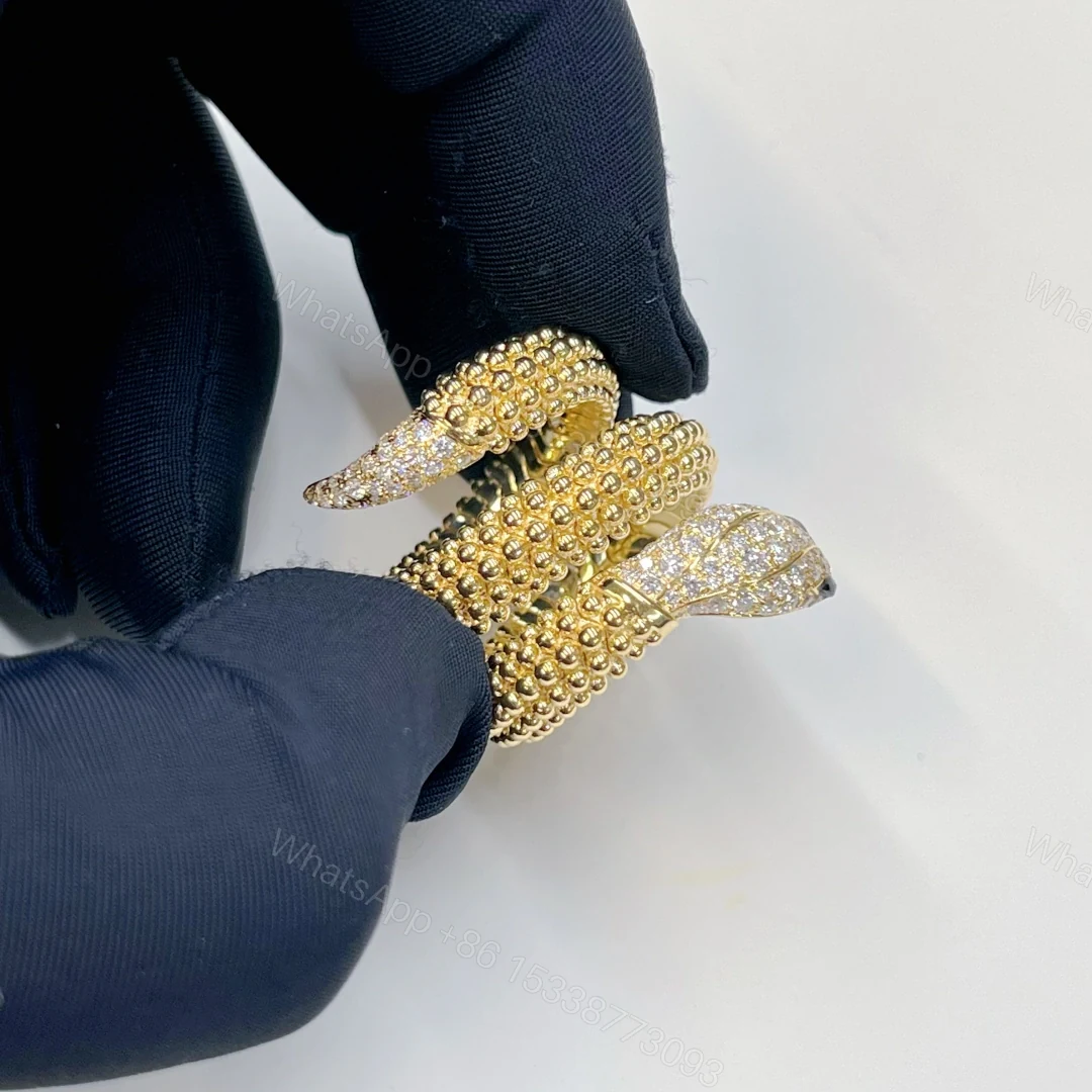 View 2 of 18K Gold Bvlgari Serpenti Two-Coil Ring With Head and Tail Diamonds Onyx 358655