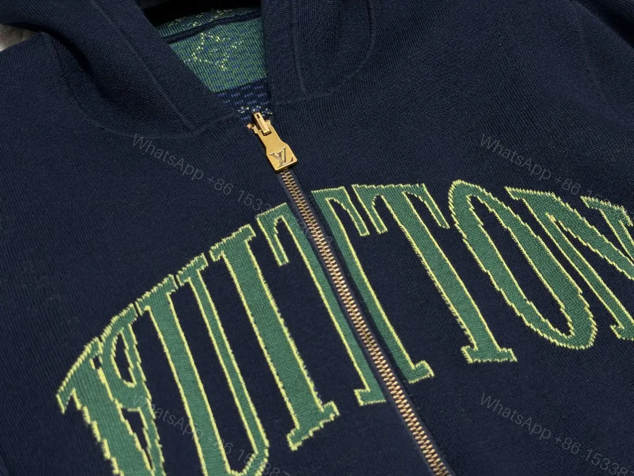 View 5 of Navy Zip Hoodie with Verdant Embroidery - Street-Chic Zip Front Hoodie