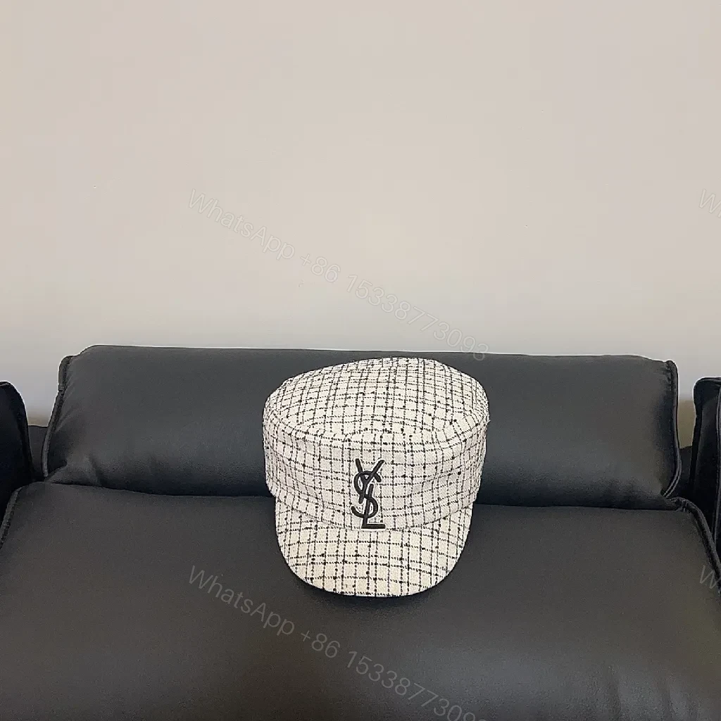 View 5 of Textured Bouclé Knit Cap with Signature Emblem, Modern Tweed Style
