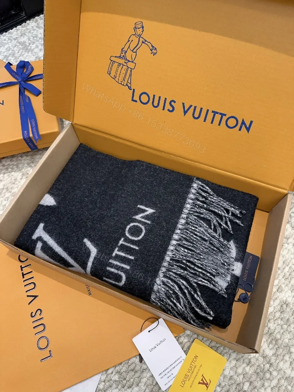 View 8 of Black & gray dual-tone scarf: luxury, woven, fringed