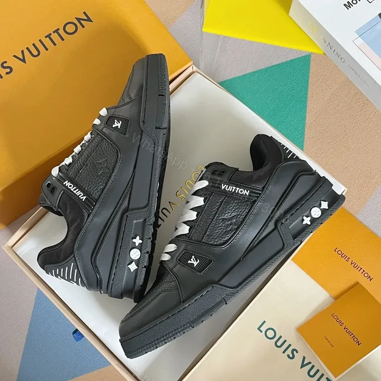 View 7 of Black Leather LV-Style High-Tops: Luxe Everyday Comfort Sneakers