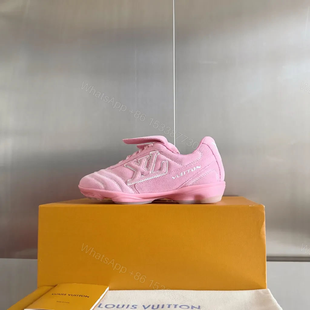 View 5 of Soft Pink Suede Luxe Sneakers with LV Detailing, High‐Top Comfort