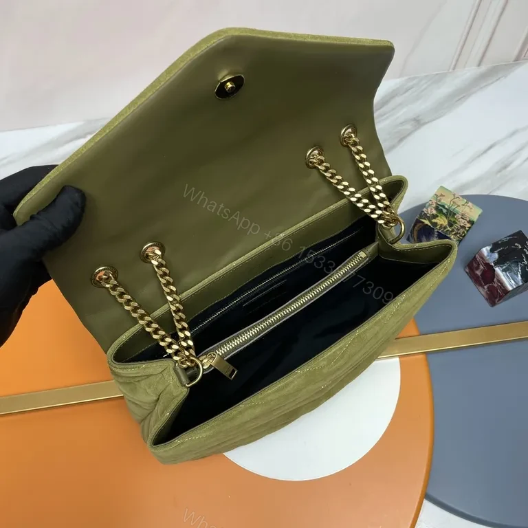 View 9 of Olive Suede YSL-Inspired Chain Shoulder Bag: Texture & Luxury