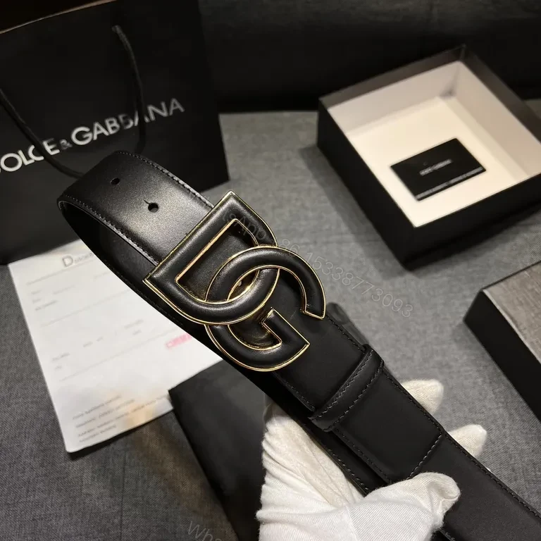 View 6 of Iconic DG Belt: Black Leather, Gold Interlocking Buckle, Luxury