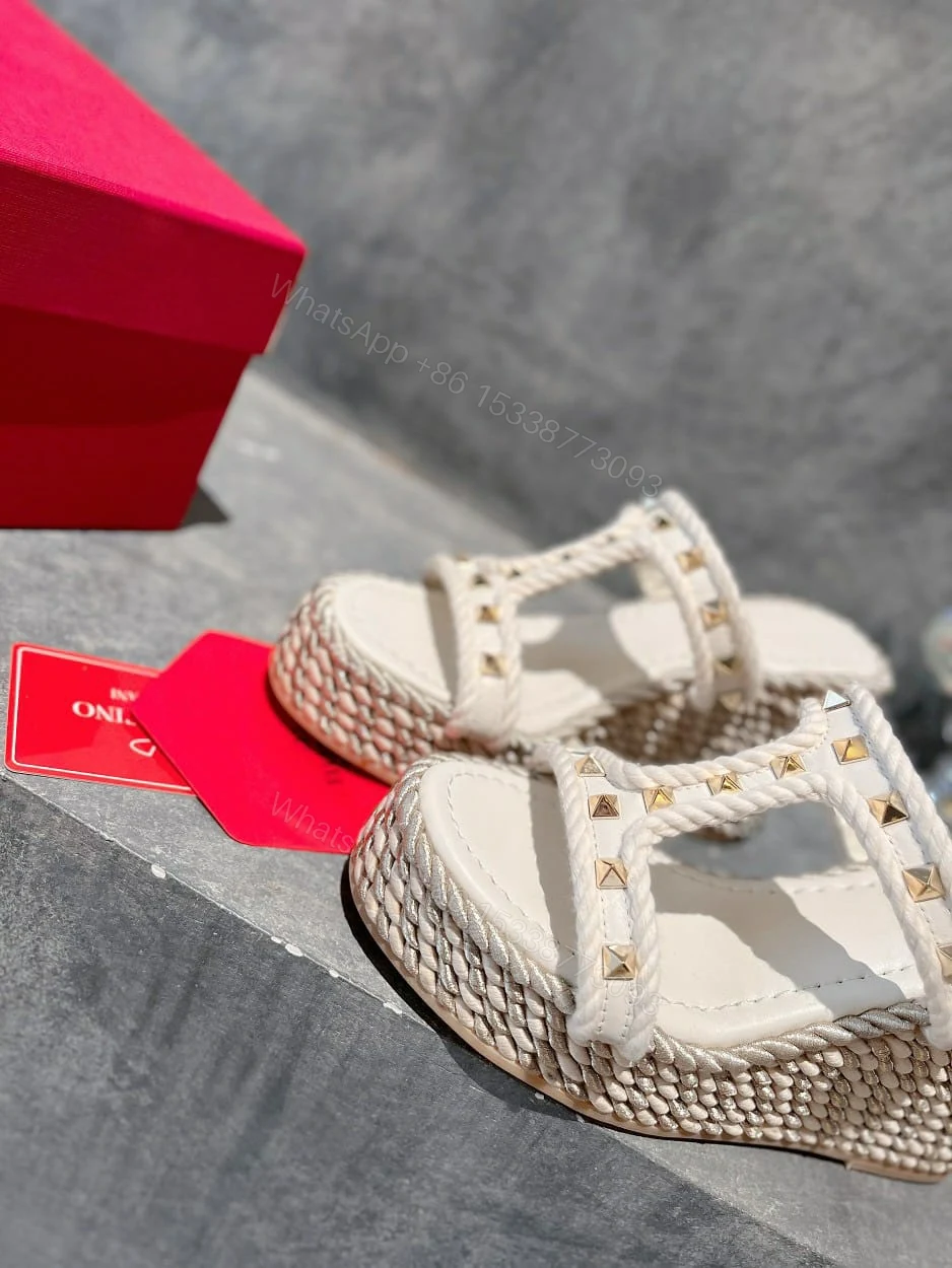 View 8 of VALENTINO ROCKSTUD LAMINATED NAPPA WEDGE SANDAL NATURAL 4W2S0GI5DYM YBS