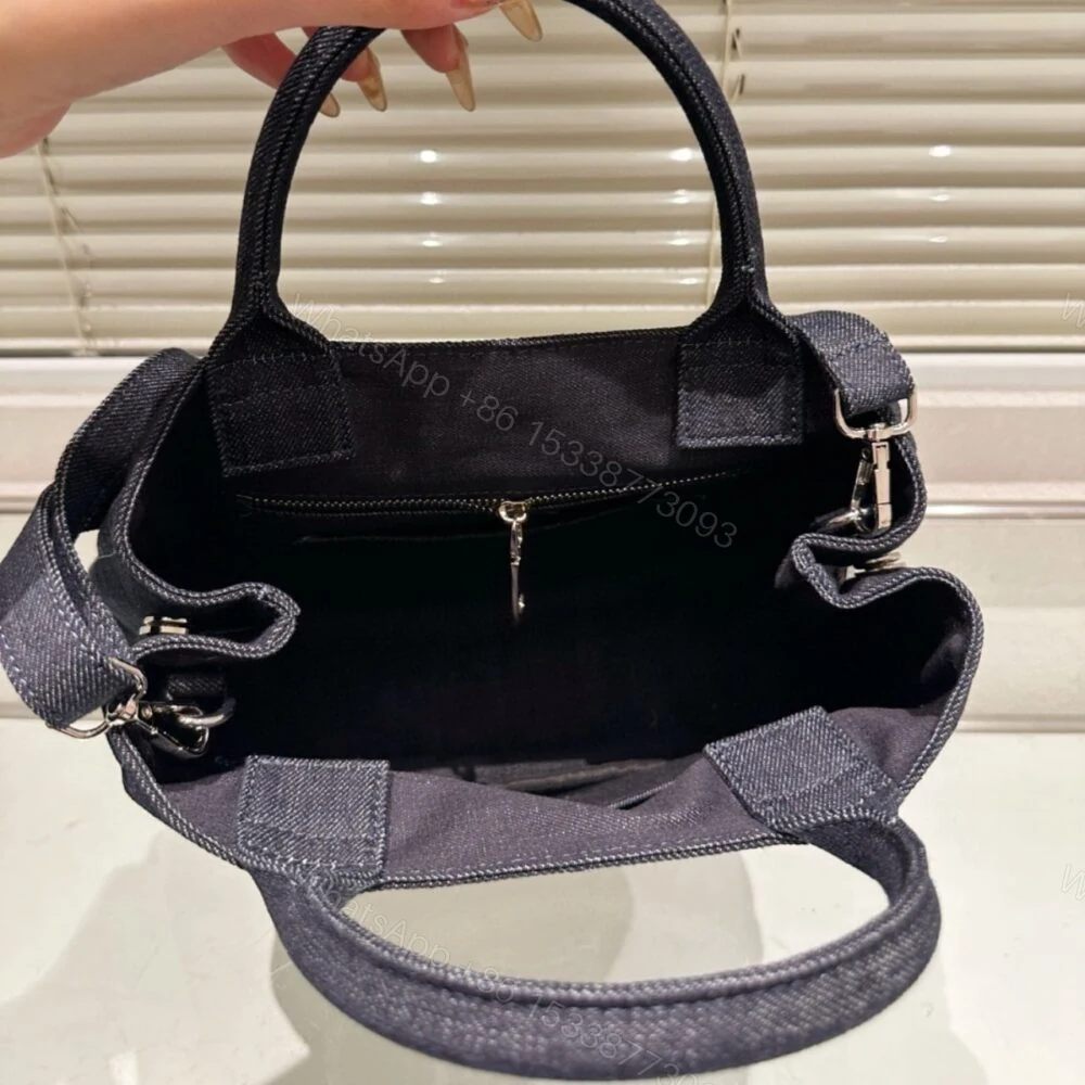 View 4 of Prada Logo Printed Denim Tote Bag Black 26Cm
