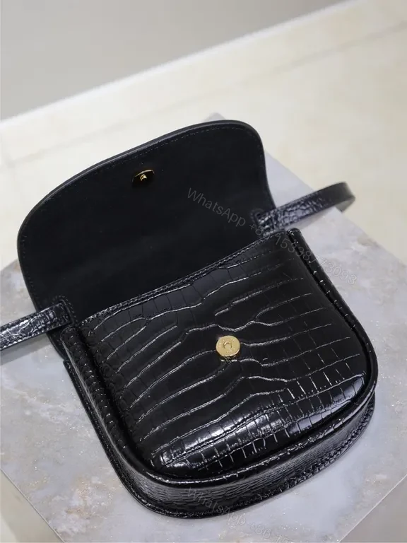 View 6 of Compact Luxe Crocodile-Textured Crossbody: Signature YSL Hardware
