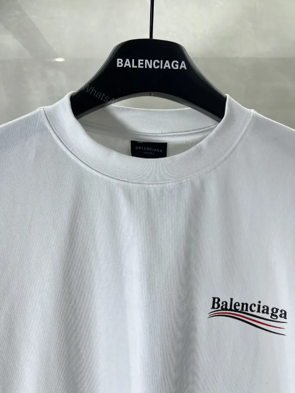 View 8 of White Satin Loose-Fit Tee with Subtle Sheen Embroidered Logo T-shirt