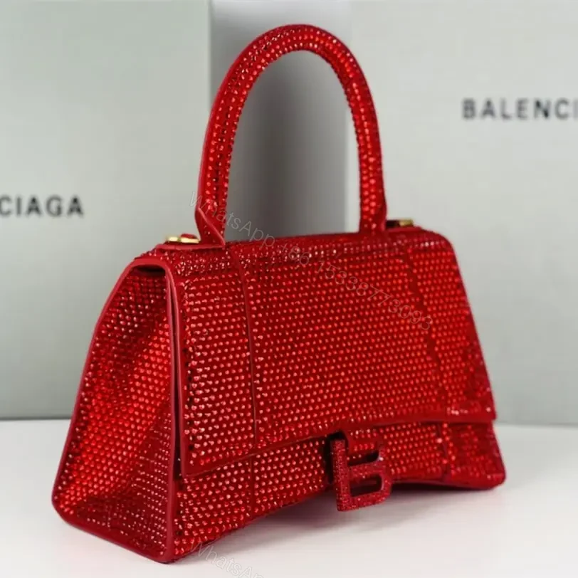 View 7 of 高仿Balenciaga*Hourglass系列沙漏包滿鑽紅色S