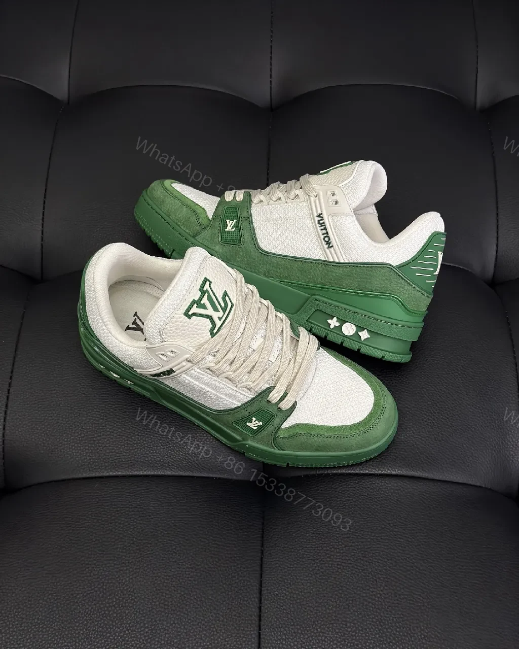 View 3 of Refined Court Sloan Sneakers: White & Emerald Green Lux Style