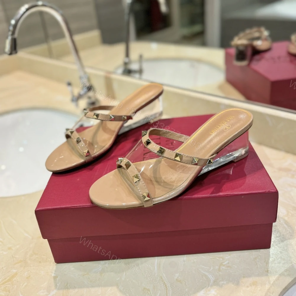 高仿Valentino*2W0S0GN鉚釘水晶踭涼鞋膚色膠片4.5CM免檢版 — view 1