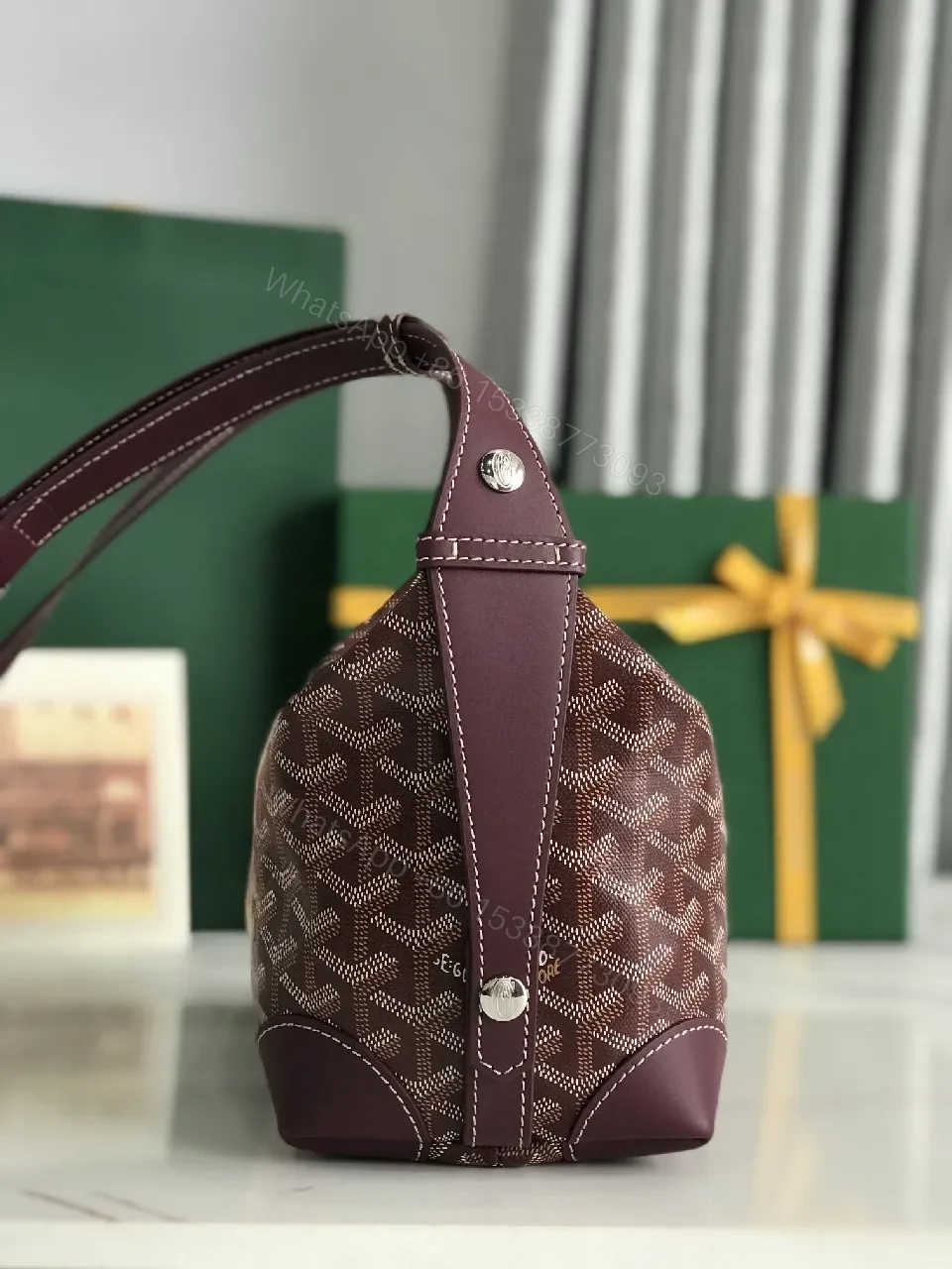 View 8 of Textured Leather Monogram Shoulder Bag, Chic Crossbody Style