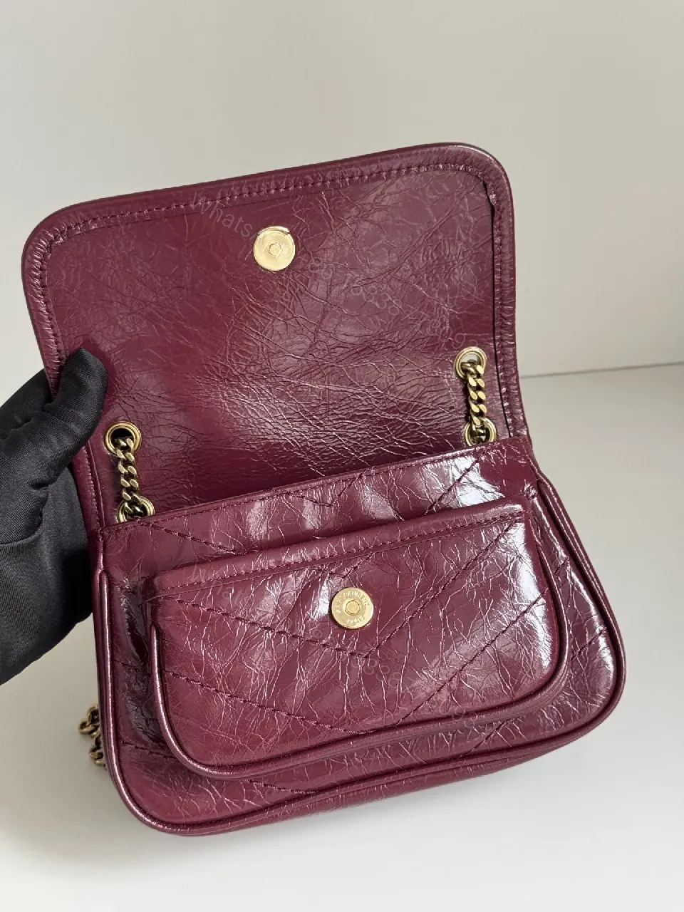 View 6 of Rich Purple Textured Leather Camera Bag with Gold Hardware