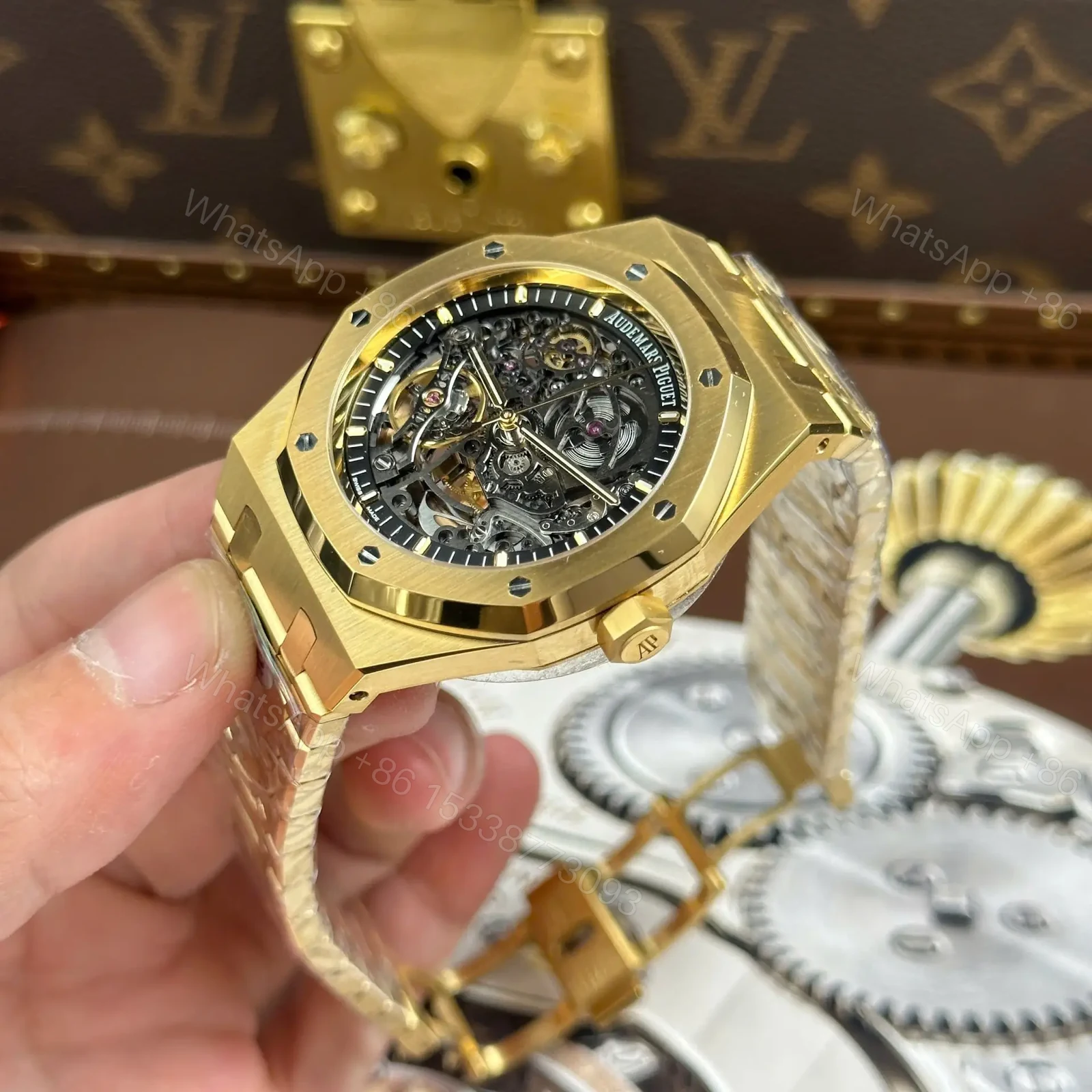 View 14 of Replica Audemars Piguet Royal Oak Openworked 15407 Yellow Skeleton Dial