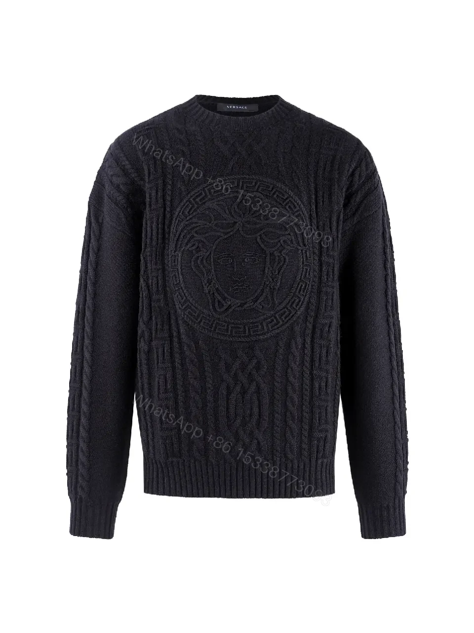 Black + Knit + Modern + Medusa texture + Crewneck Sweater — view 1