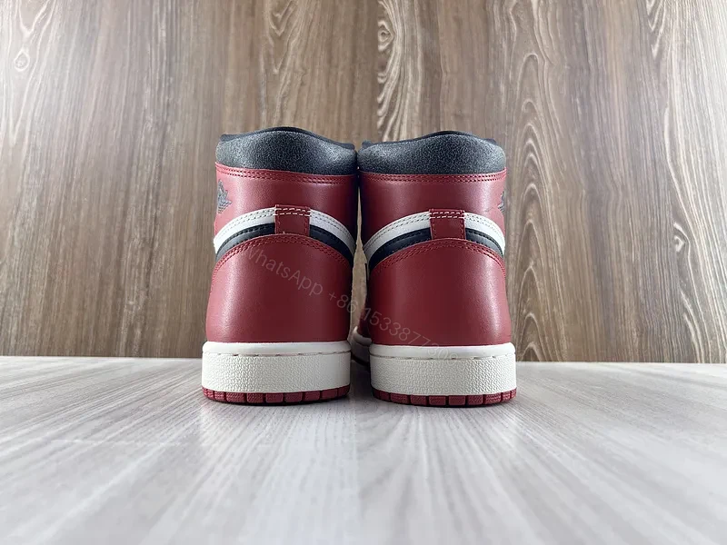 View 4 of Burgundy-White-Black Leather High-Top Sneakers with Swoosh