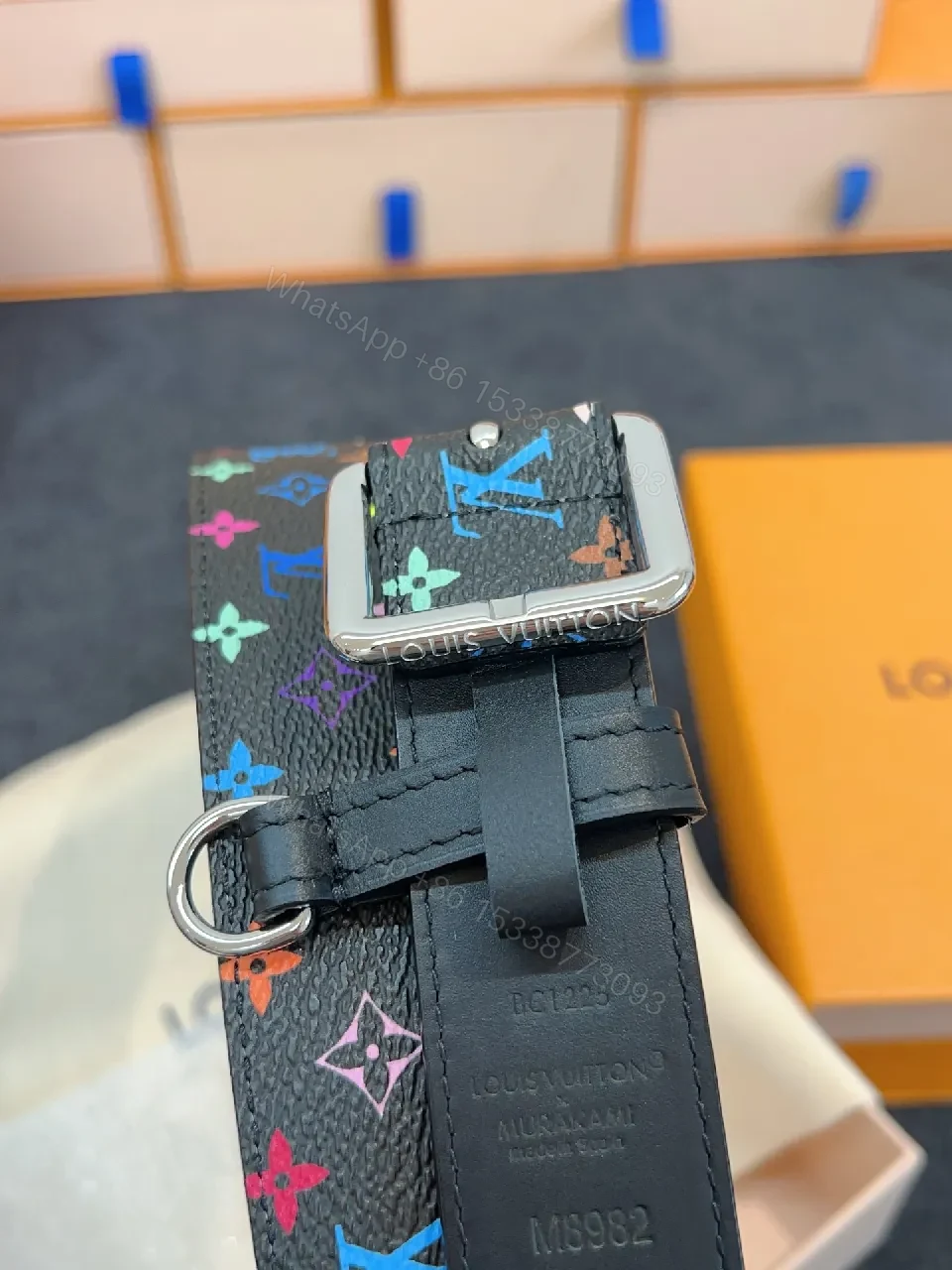 View 8 of Bold Multicolor LV-Inspired Belt: Rainbow Monogram Accessory
