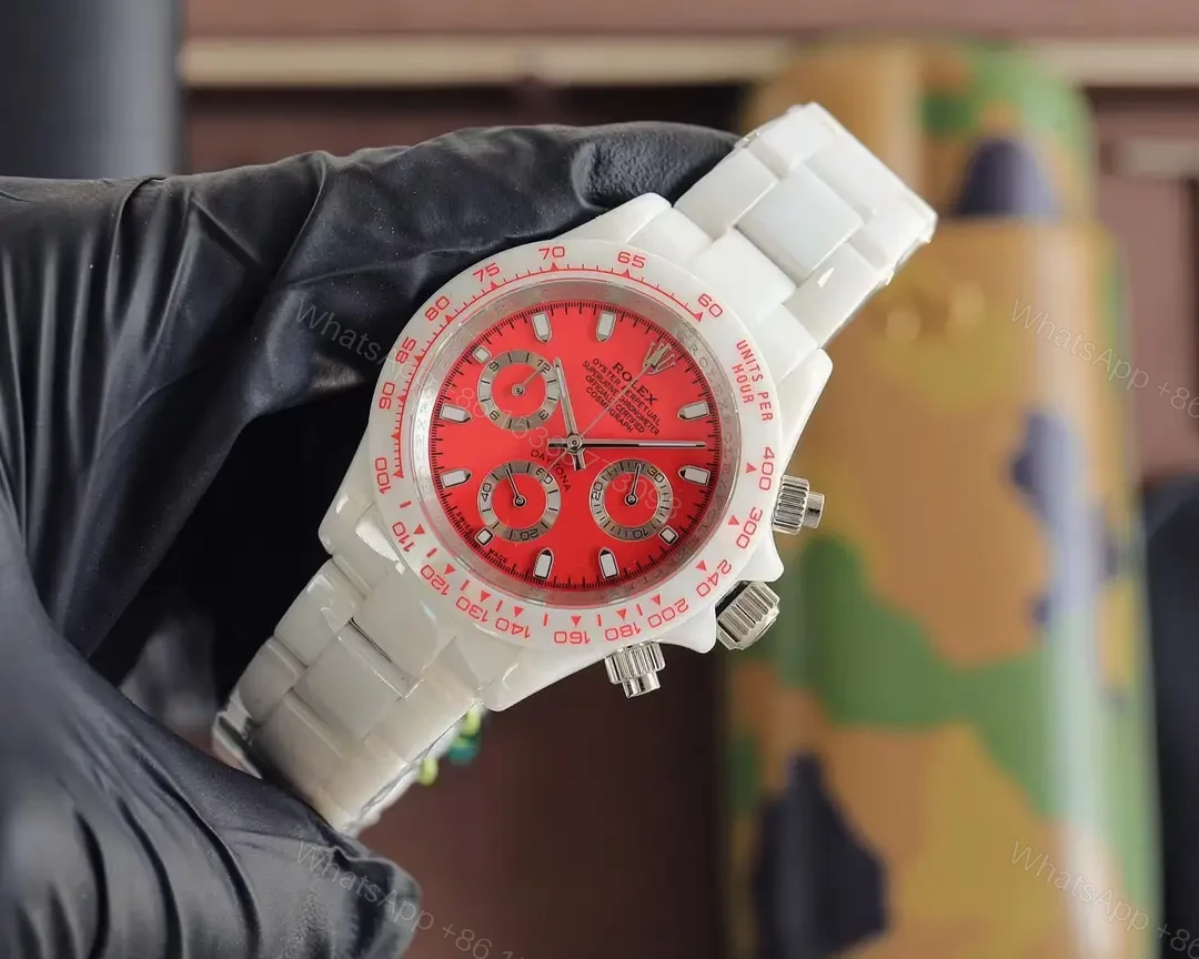 View 3 of Charming white ceramic daytona replica 40MM Young Lady Red Dial RG-DAYTONA-WHITE-CERAMIC-RED
