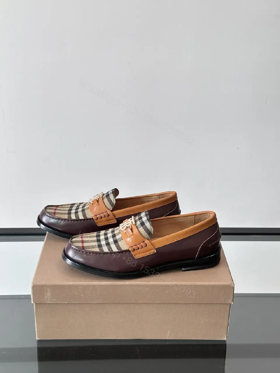 View 4 of Classic Plaid Leather Loafers with Rich Trim and Sole Comfort