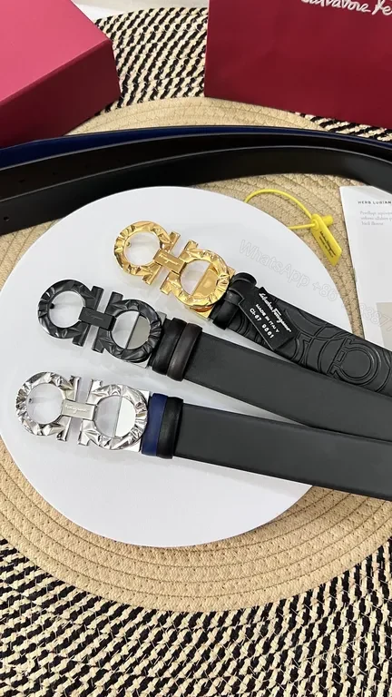 View 7 of Gancini Belt - Black Calfskin, Polished Silver Buckle, Luxury Versatile Belt