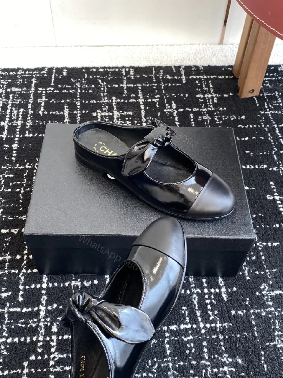 View 8 of Black Patent Leather Bow Mule - Sophisticated, All-Day Comfort