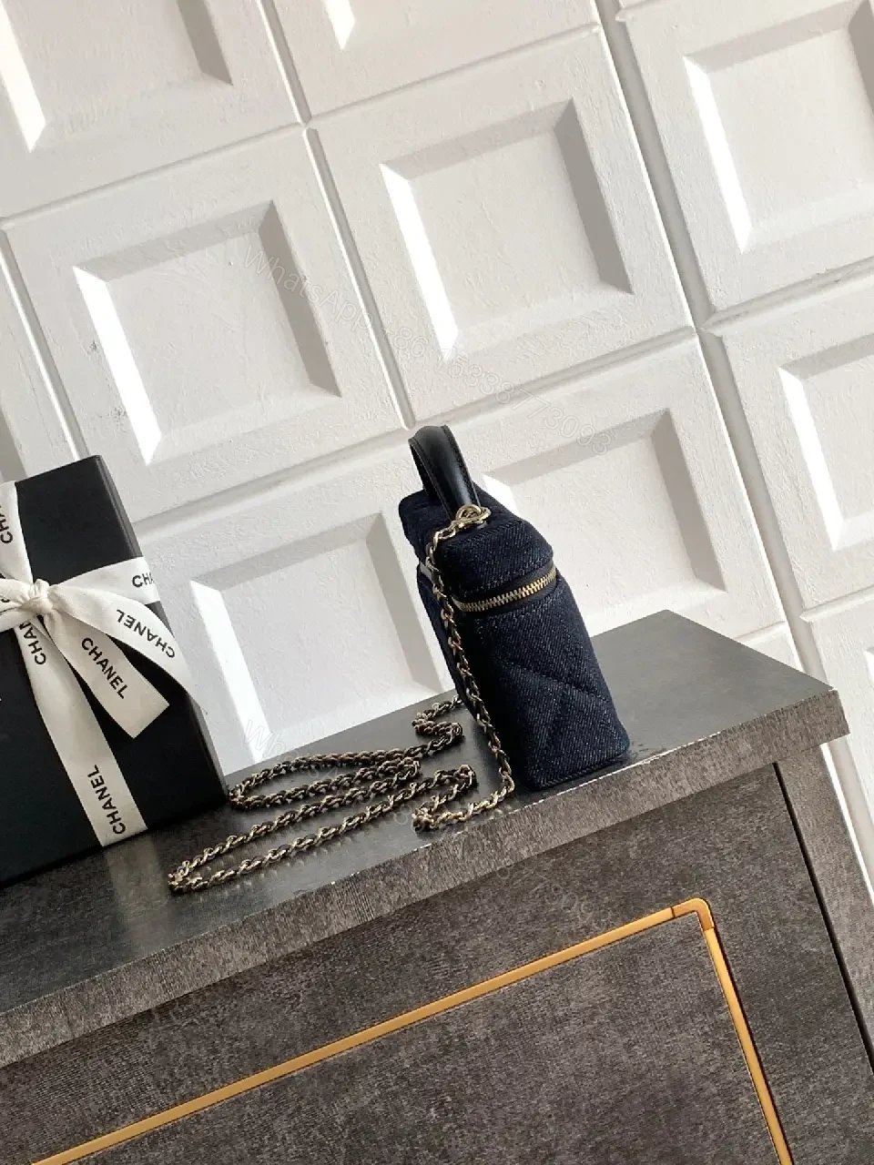 View 6 of Dark Denim Quilted City Bag: Luxe Compact Crossbody Tote