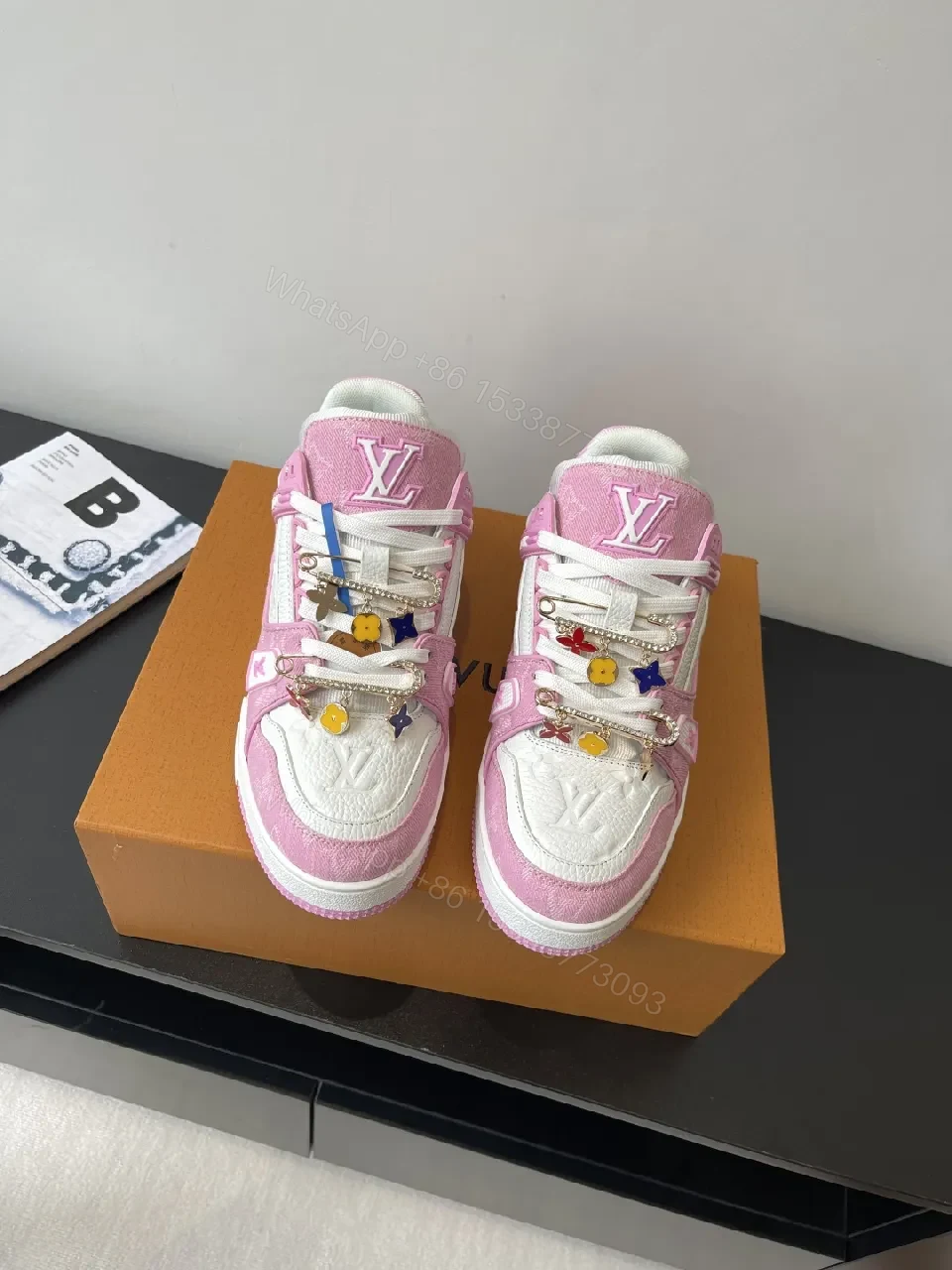View 2 of Pink & Ivory Designer-Influenced High-Top Sneakers with Comfort