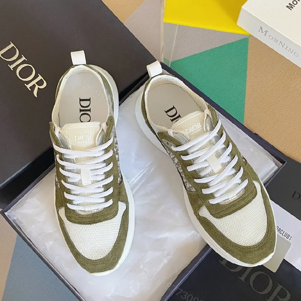 View 3 of Olive Suede Sport Sneaker with Monogram Trim