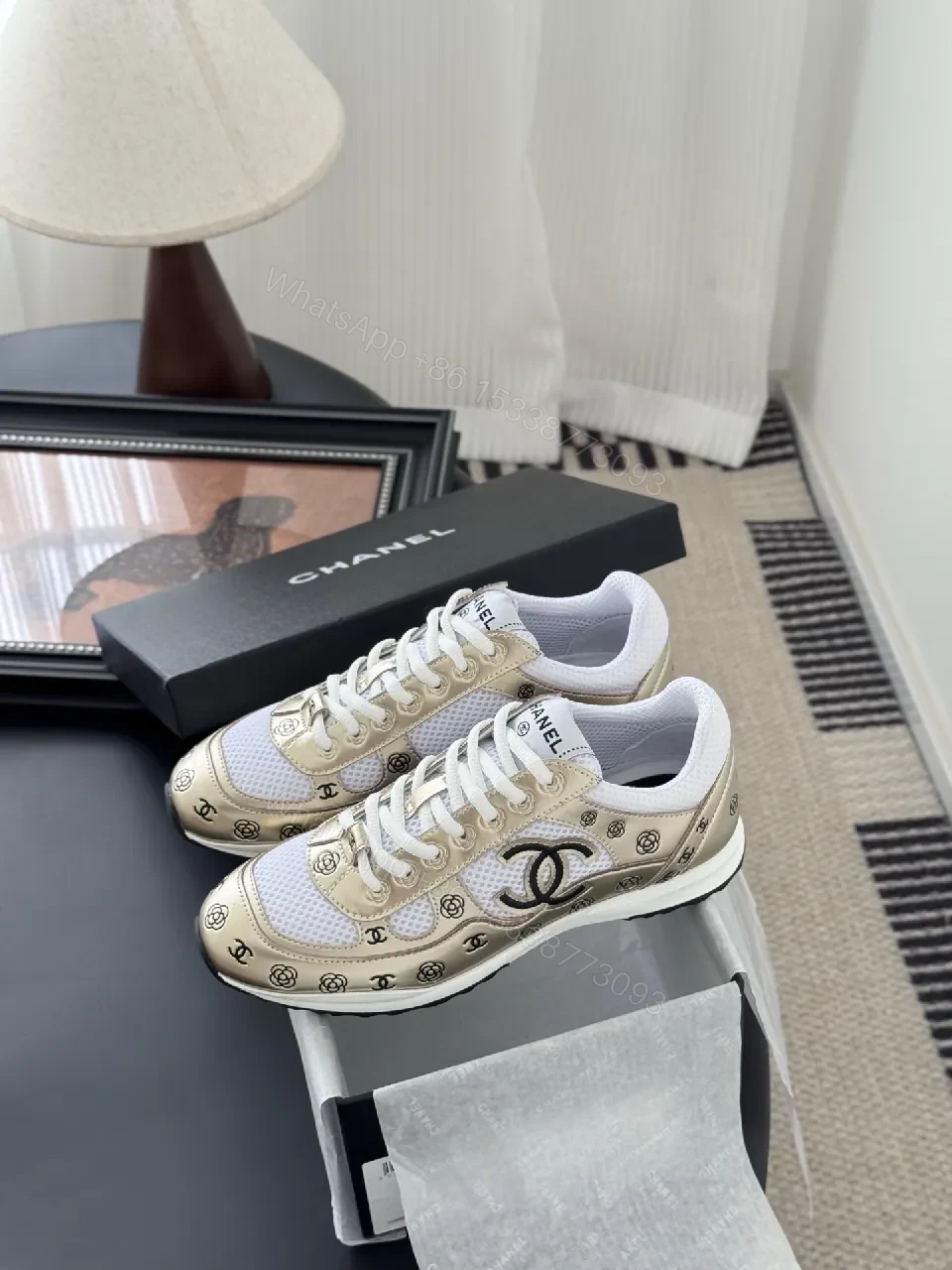 View 9 of Gold-Tone Leather Sneakers: Luxe Comfort, Designer-Inspired Style