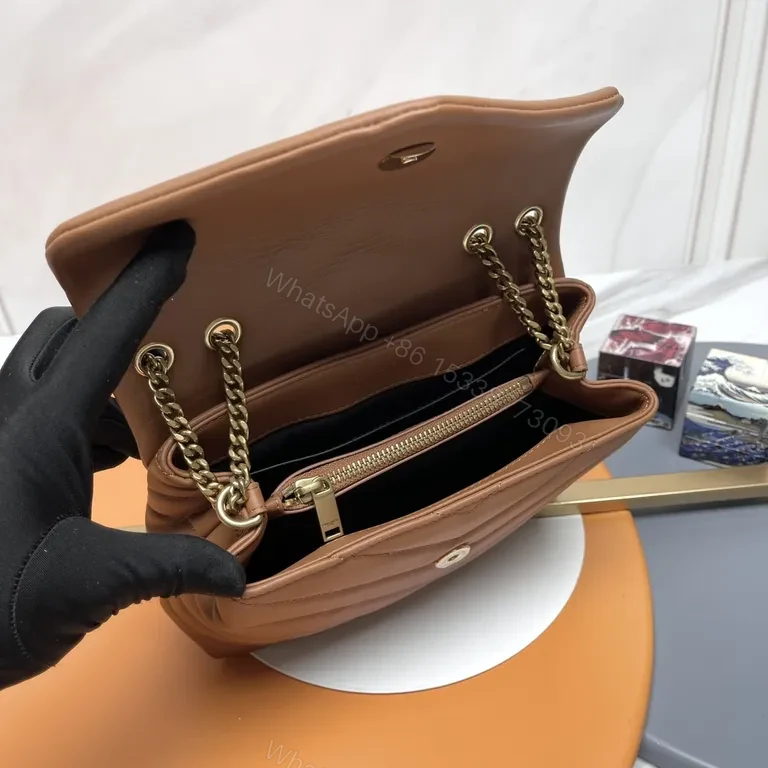 View 7 of Chic Quilted Leather Crossbody: Warm Brown & Gold Chain