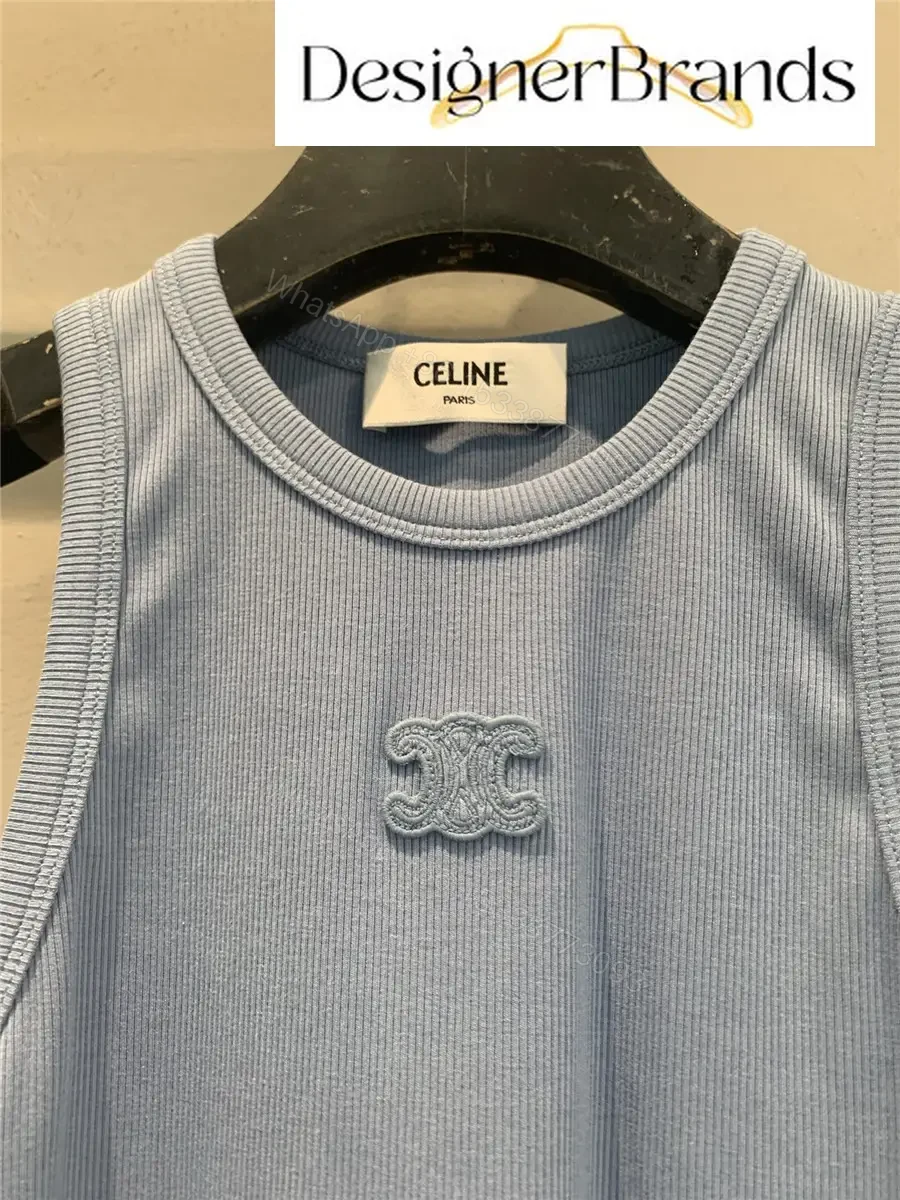 View 4 of Celine Blue Silk-Cotton Blend Ribbed Tank Top