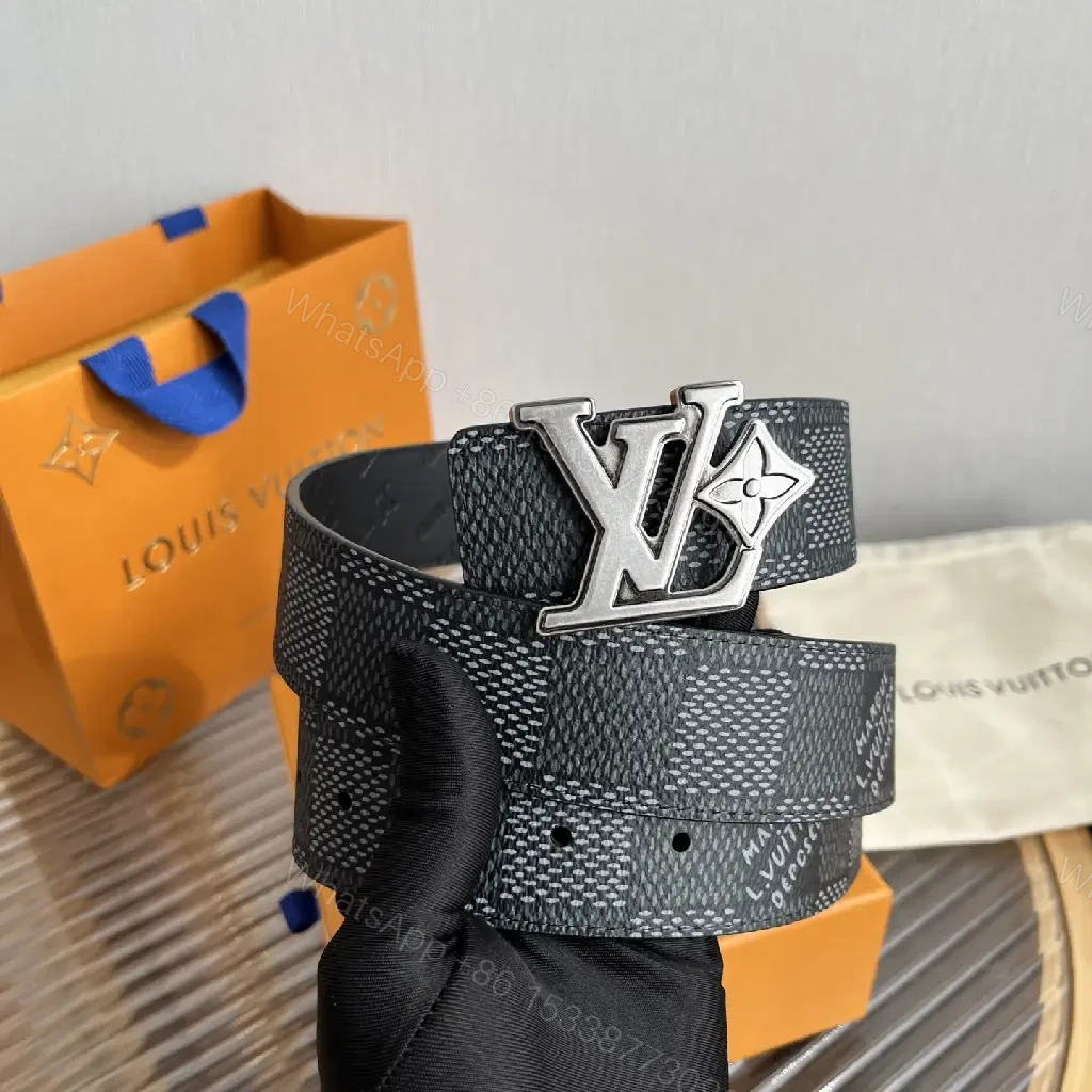 View 4 of Dark Gray Belt with Silver LV Buckle and Monogram Pattern