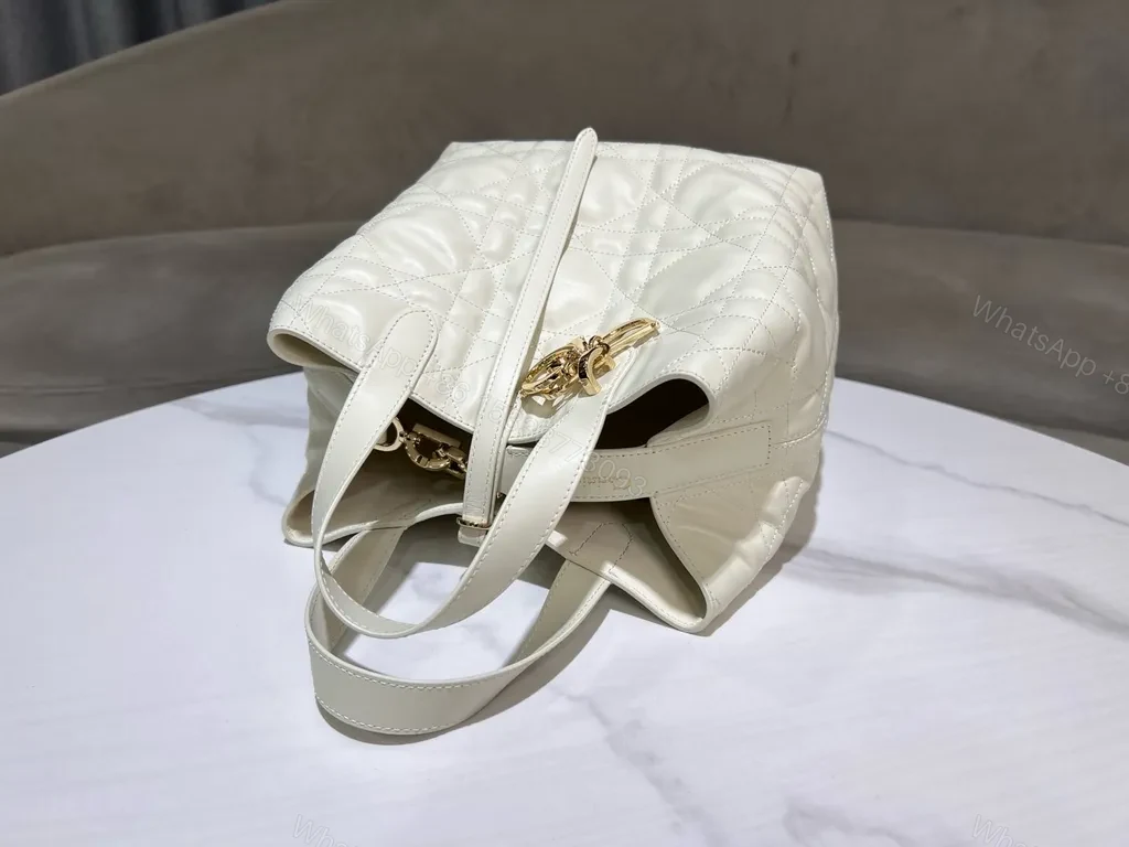 View 8 of Chic Quilted Tote with Gold-Dior Charm â€“ Structured Luxury Tote