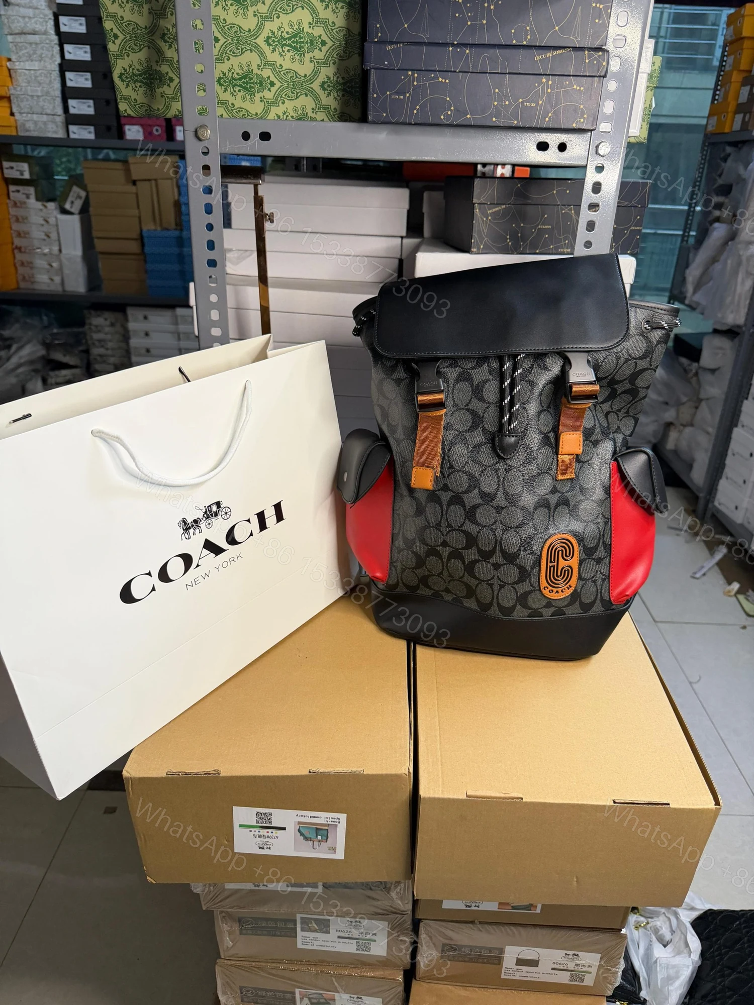 View 5 of FIRST COPY Coach Black-Red Rivington ColorBlock Unisex Backpack