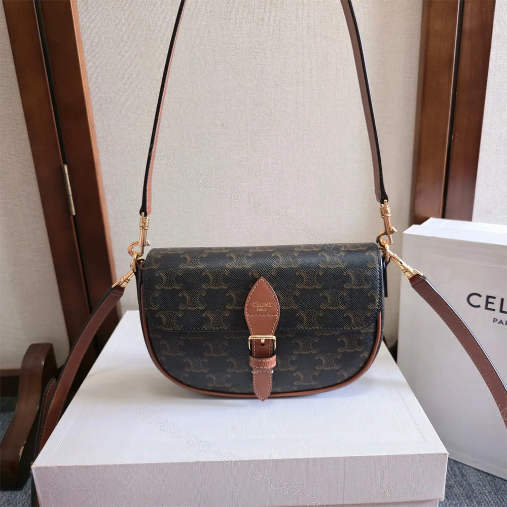 View 2 of Celine FOLCO SHOULDER BAG IN Triomphe Canvas and Calfskin