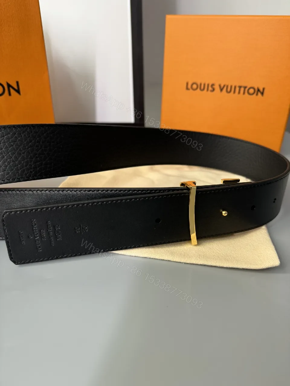 View 6 of Chic Black Leather Belt with Gold Buckle - Luxury Poise